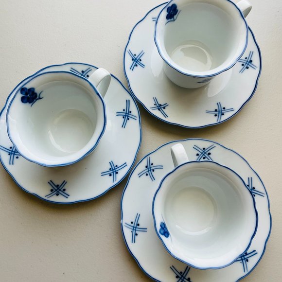 Vintage Cordon Blue Porcelain Blue Goose Demitasse Cup Saucer Set of 3 - Picture 7 of 9